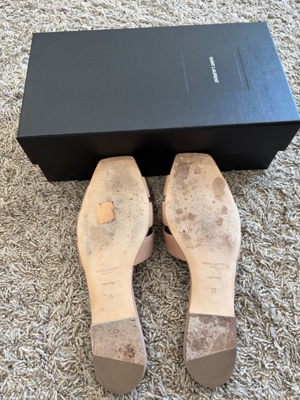 Saint Laurent Nude Braided Leather Slide Sandals - Picture 4 of 5